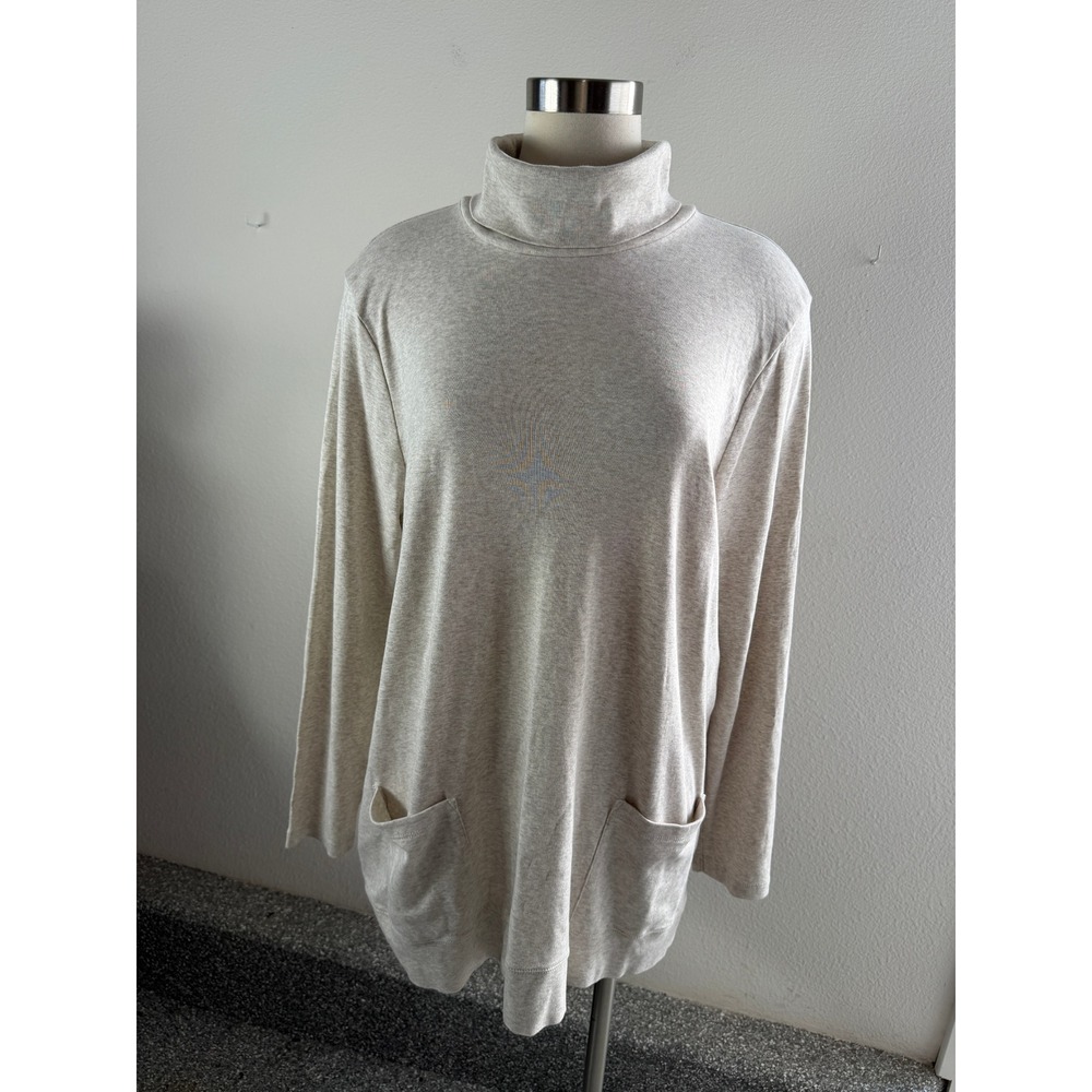 J Jill Womens XL Perfect Pima Turtleneck Tunic Beige Heather 100% Pima Shirt